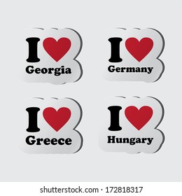 I LOVE EUROPEAN COUNTRIES on paper labels
