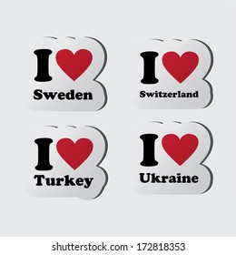 I LOVE EUROPEAN COUNTRIES on paper labels