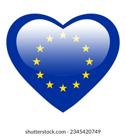 Amar la bandera de la Unión Europea, botón brillante del corazón de la Unión Europea, símbolo de amor de la bandera europea. Símbolo patriótico de Europa nacional. 