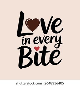 Amor em cada mordida Chocolate Coração Tipografia vetor