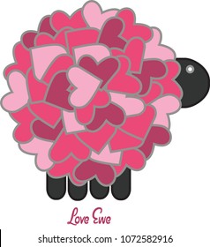 Love ewe sheep made of hearts illustration