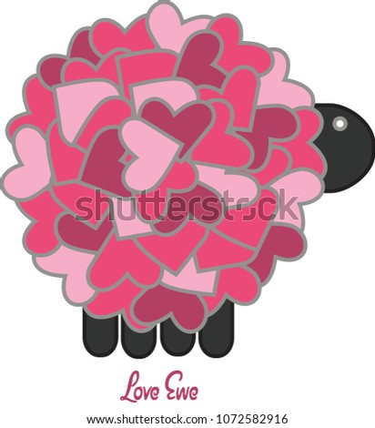 Love ewe sheep made of hearts illustration