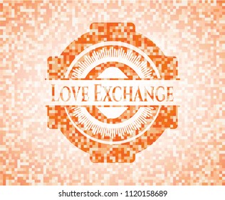 Love Exchange abstract orange mosaic emblem with background