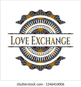Love Exchange arabic badge background. Arabesque decoration.