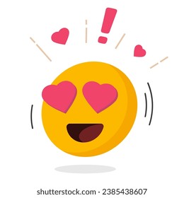 Love excited emoticon smile icon flat cartoon graphic, happy heart eyes emotion mood illustration, funny comic person character image clipart