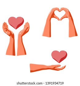 Love expression by human hands and holding heart shape as concept of romance, valentine day, family support