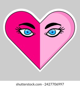 Love eye flat symbol with heart