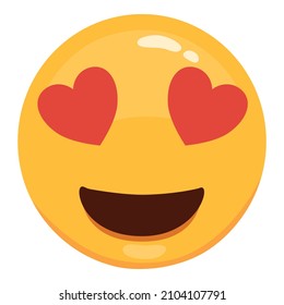 Love eyes emoticon vector Love eyes emoticon facesfaces. Yellow loving fun emoticon, humor mood smileys with hearts, sweet cartoon emoji character isolated on white background.