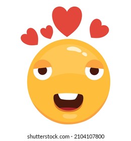 Love eyes emoticon vector Love eyes emoticon facesfaces. Yellow loving fun emoticon, humor mood smileys with hearts, sweet cartoon emoji character isolated on white background.
