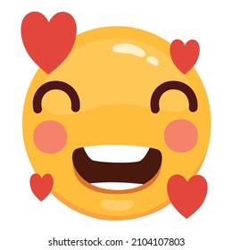 Love eyes emoticon vector Love eyes emoticon facesfaces. Yellow loving fun emoticon, humor mood smileys with hearts, sweet cartoon emoji character isolated on white background.