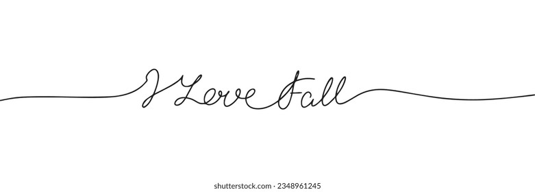 I love Fall line art text. One line continuous Autumn short phrase. Handwriting words about fall. Vector illustration.