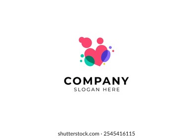 love family care logo with child and mother symbol icon in unique colorful flat design style