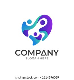 Love Family Logo Design, People Connection In Heart Shape Logo Template