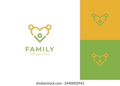 Love family logo icon design minimalist style with heart graphic element symbol for parenting, family care, friendship vector logo