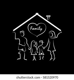 Love in the family. A married couple with children. The husband and wife hold the roof