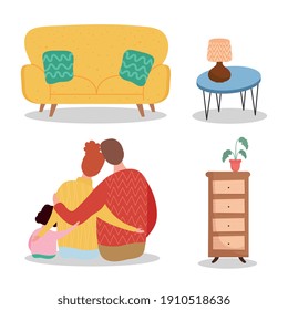 love family members characters together and icons vector illustration design