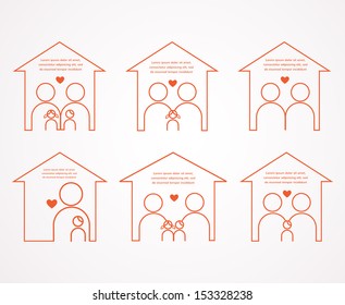 love of a family. set of six houses and different families