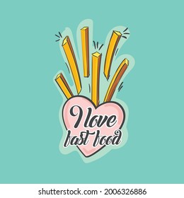 I love Fast Food. Food vector illustration. French fries icon. Grill and Chill. Pastel colors.