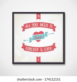 Love and feelings grunge design symbol and quotes. Vector graphics CMYK eps10