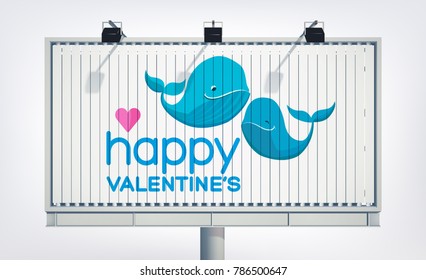 Love festive billboard template with romantic amourous cute dolphins couple and greeting inscription vector illustration