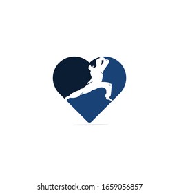 Love Fight Sport Logo. A Karate man   vector with heart icon.