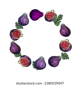 I love figs. Vector illustration of a fig. A frame made of figs of wild berries. Print logo blank for the designer