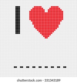 I love, fill in the blank pixel card, illustration of a scoreboard composition with digital text and heart shape