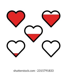 Love filling vector icon illustration showing different parts of a heart filling up. Creative design for emotions, progress, and relationship concepts.