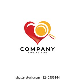 Love finder logo, heart love and magnifying glass vector icon