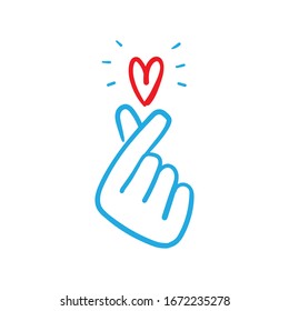 Love Finger Gesture, Korean Symbol Of Love. Asian Heart. Illustration Doodle.