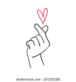 Love finger gesture, korean symbol of love. Asian heart. Illustration doodle.