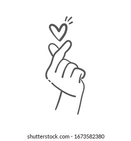 Love finger gesture, korean symbol of love. Asian heart. Illustration doodle.