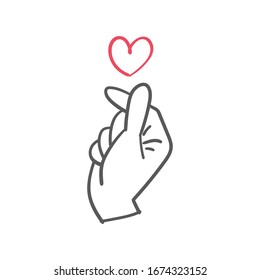 Love finger gesture, korean symbol of love. Asian heart. Illustration doodle.