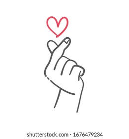 Love finger gesture, korean symbol of love. Asian heart. Illustration doodle.