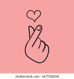 Love finger gesture, korean symbol of love. Asian heart. Illustration doodle.