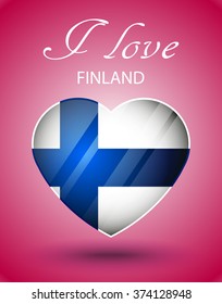 I love Finland - national flag on glossy Valentine's Day heart on pink background