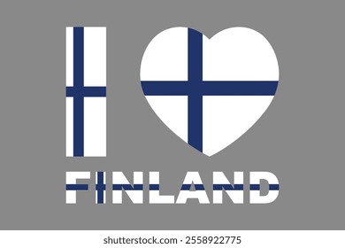 I love Finland Word with heart shape, Flag of Finland national country symbol illustration Vector, Rectangle Finland flag illustration, Flat vector illustration
