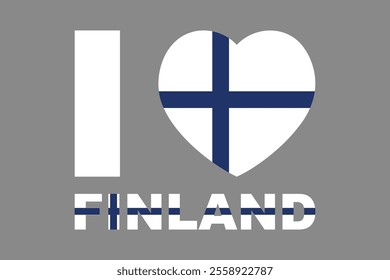 I love Finland Word with heart shape, Flag of Finland national country symbol illustration Vector, Rectangle Finland flag illustration, Flat vector illustration
