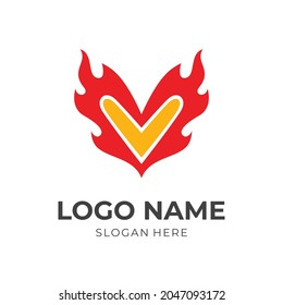 love and fire logo design template concept vector with flat red and yellow color style