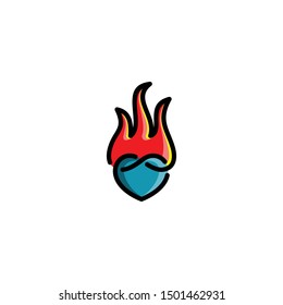 love and fire logo. design vector.