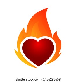 Love and fire logo icon. Burning heart logo icon on white background cartoon vector illustration