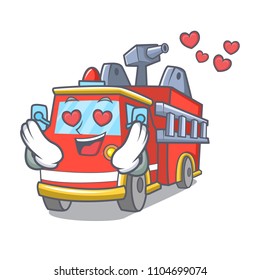 In love fire truck mascot cartoon