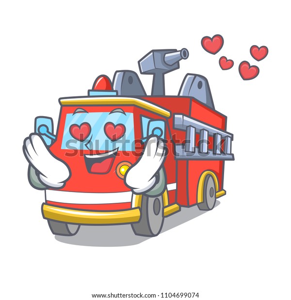 In love fire truck mascot\
cartoon