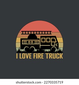 Me encanta el camión de bomberos vintage retro extinción de incendios niños diseño de camisetas vector