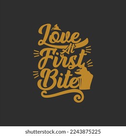 love at first bite retro gold quote text art Calligraphy 