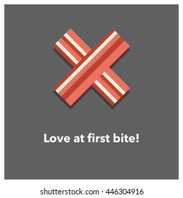 LOVE AT FIRST BITE! (Vector Illustration in flat style breakfast quote poster design)