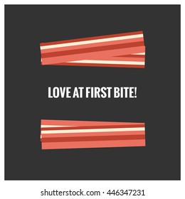 LOVE AT FIRST BITE! (Vector Illustration in flat style breakfast quote poster design)
