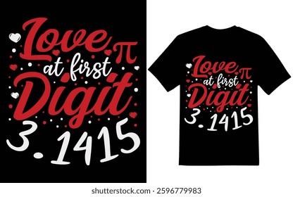 Love at First Digit 3.14159 graphic design, t-shirt design. Pi t-shirt design, graphic design.