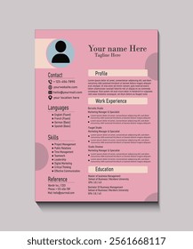 A Love at First Sight resume template with organized sections for profile, work experience, skills, and education. Perfect for creative professionals.