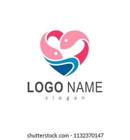 Love Fish Logo Design Template